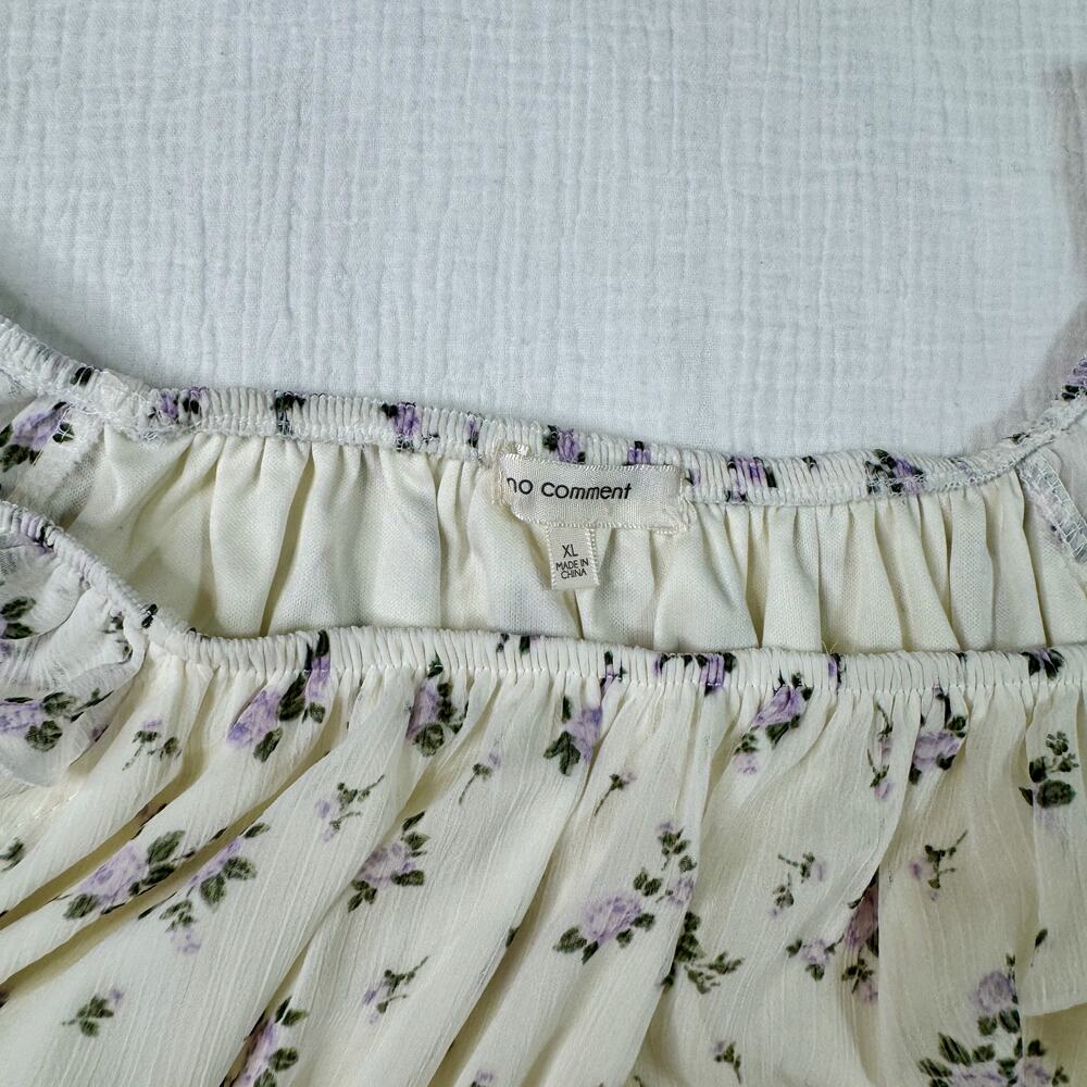 Babydoll Floral Mini Dress XL Ivory Lavender Coquette Cottagecore Tiered Ruffle - Picture 4 of 16